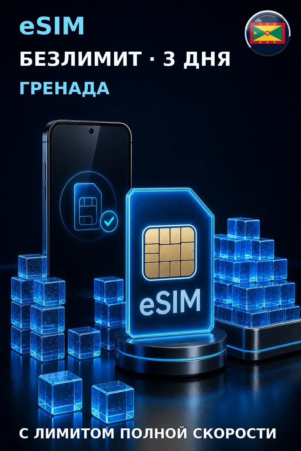 eSIM Гренада — БЕЗЛИМИТ, 3 дня — интернет