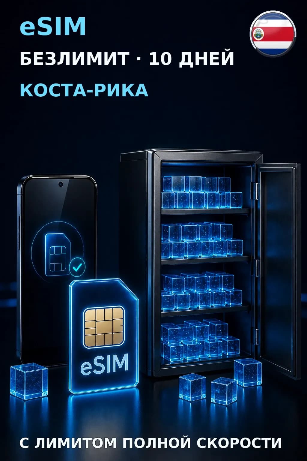 eSIM Коста-Рика — БЕЗЛИМИТ, 10 дней — интернет