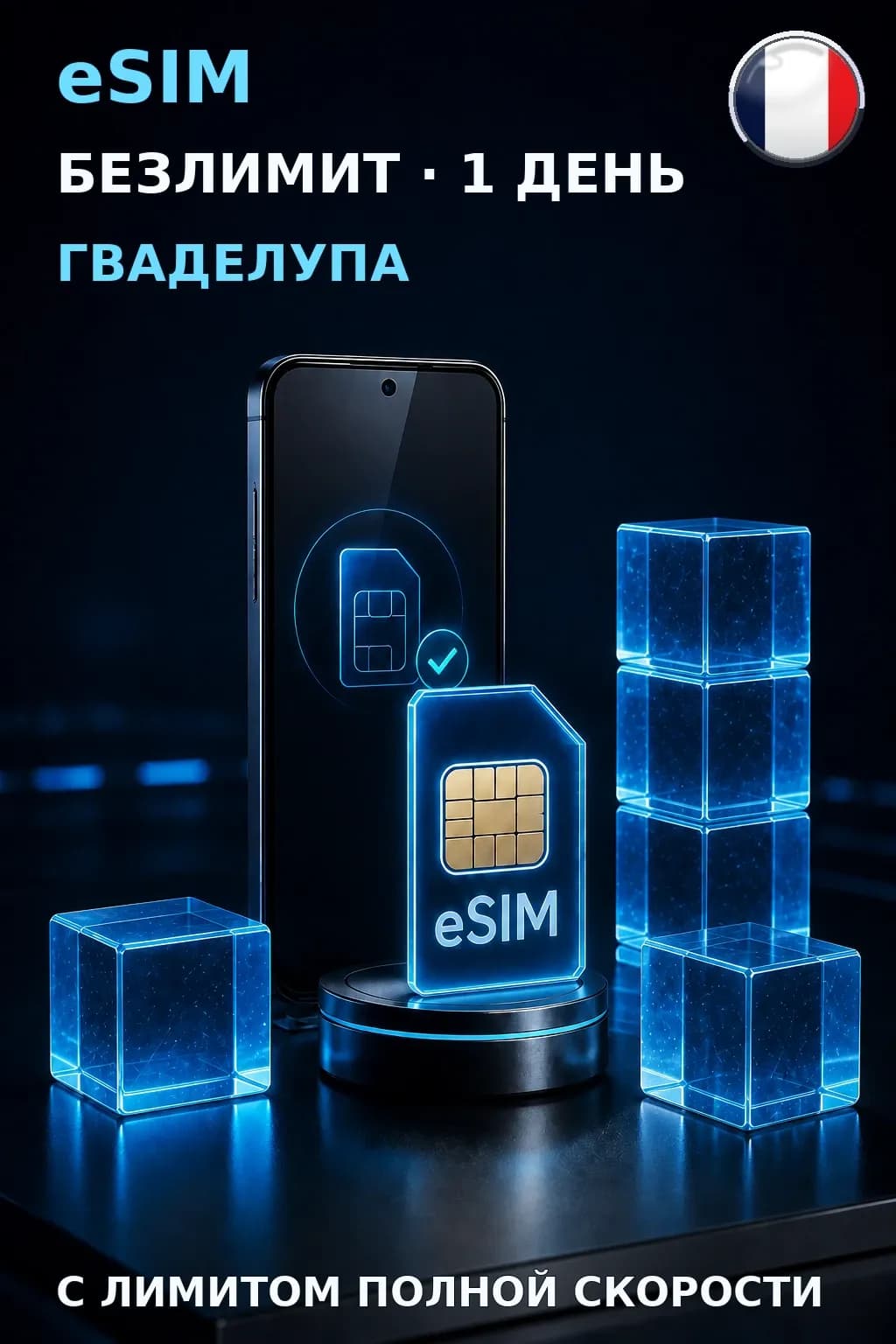 eSIM Гваделупа — БЕЗЛИМИТ, 1 день — интернет