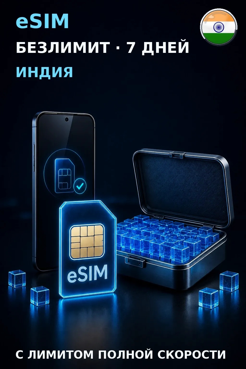 eSIM Индия — БЕЗЛИМИТ, 7 дней — интернет
