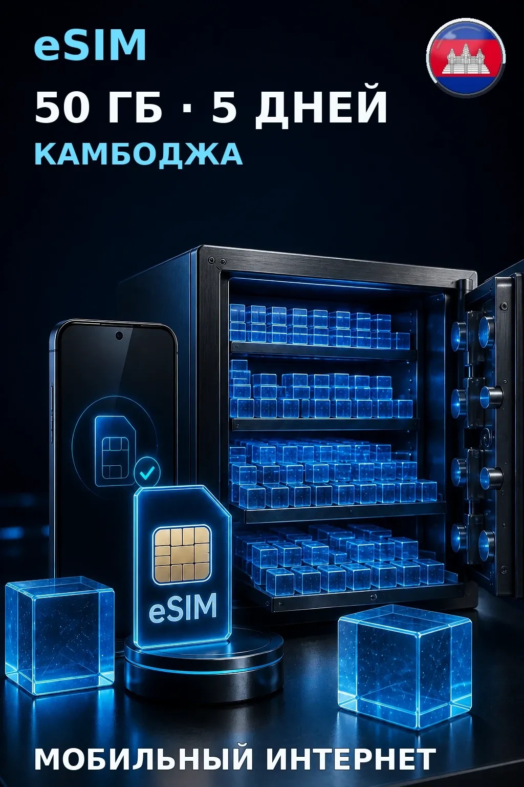 eSIM Камбоджа — 50 ГБ, 5 дней — интернет