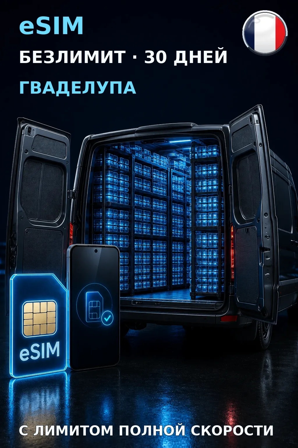 eSIM Гваделупа — БЕЗЛИМИТ, 30 дней — интернет