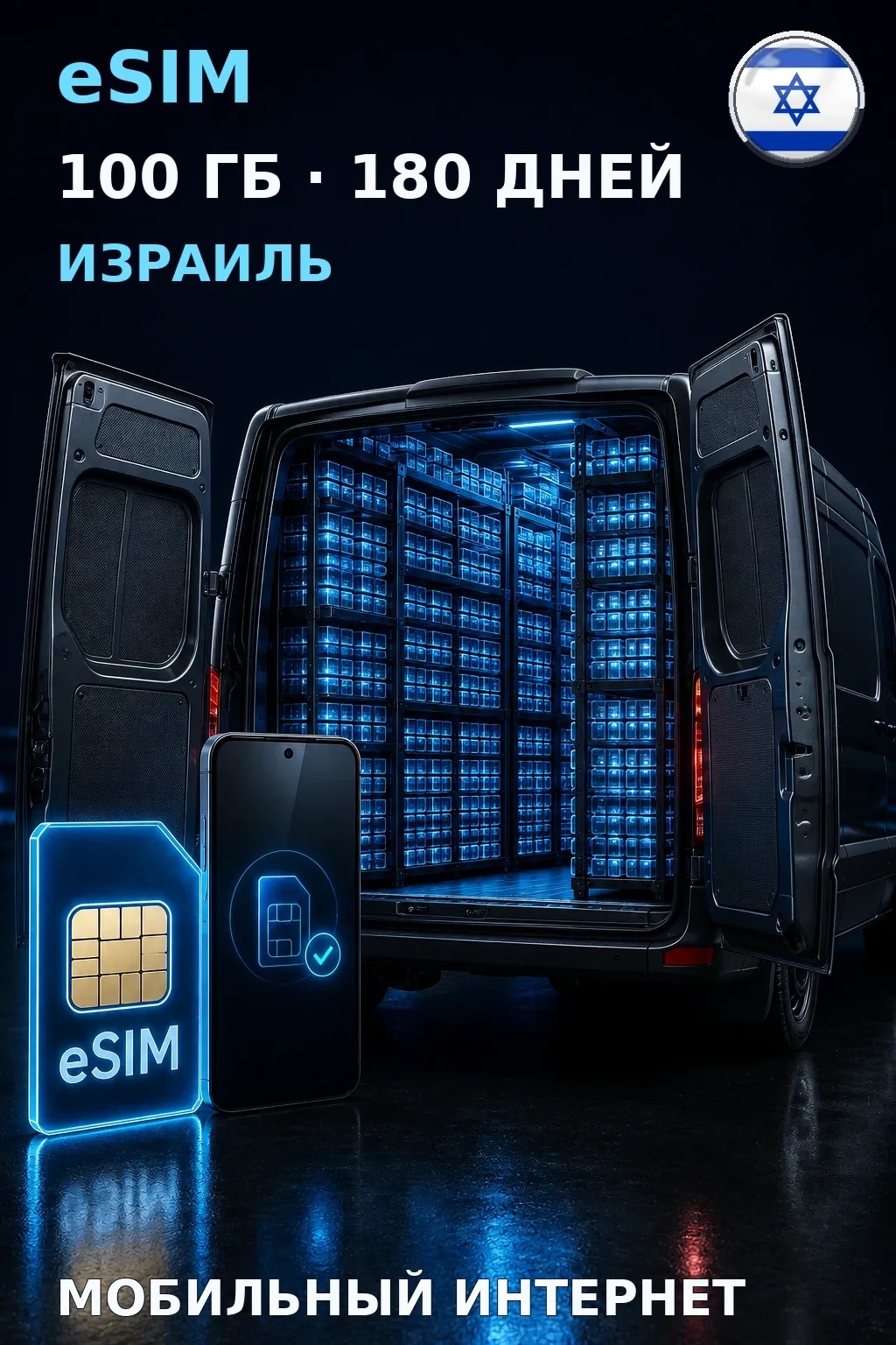 eSIM Израиль — 100 ГБ, 180 дней — интернет