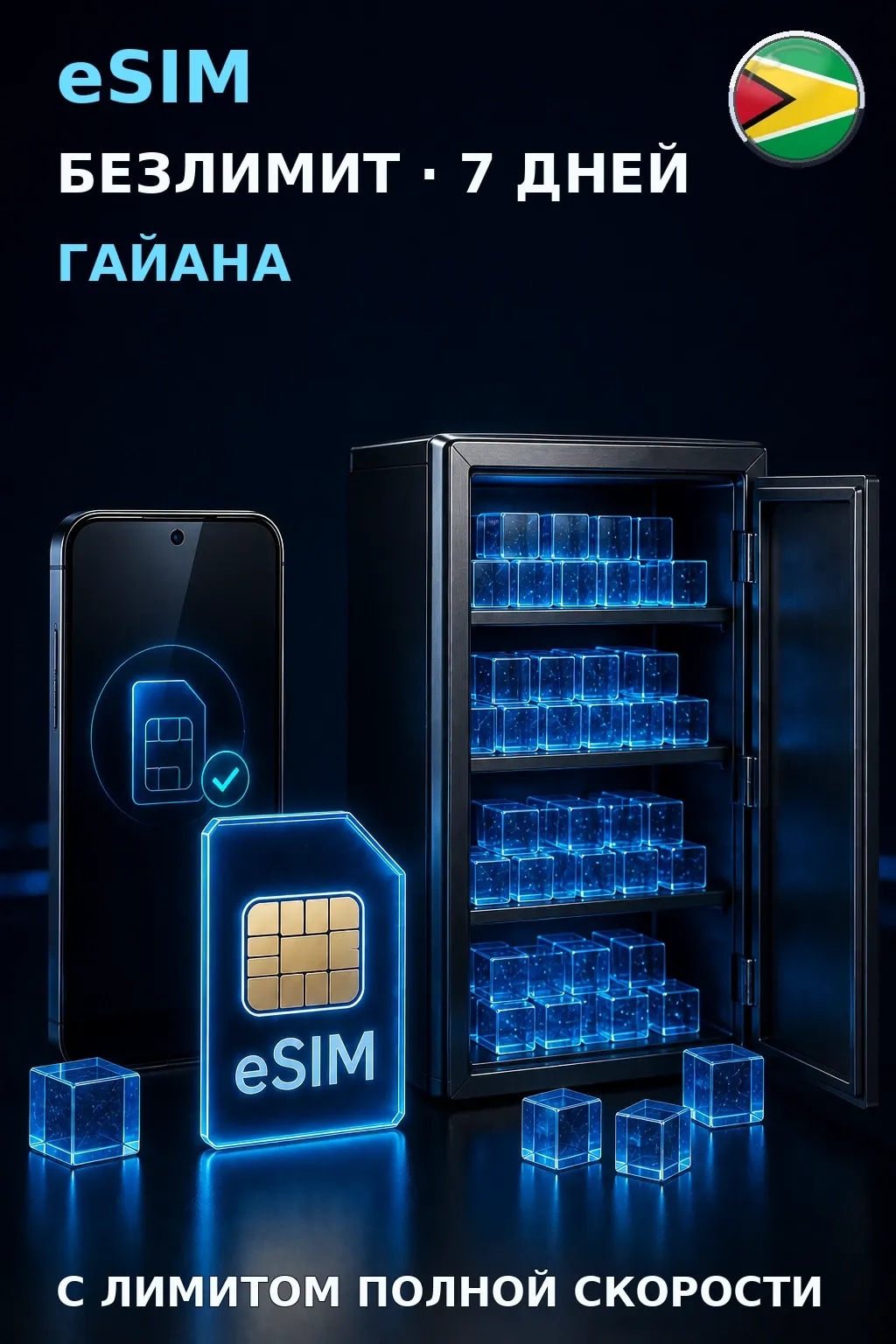 eSIM Гайана — БЕЗЛИМИТ, 7 дней — интернет