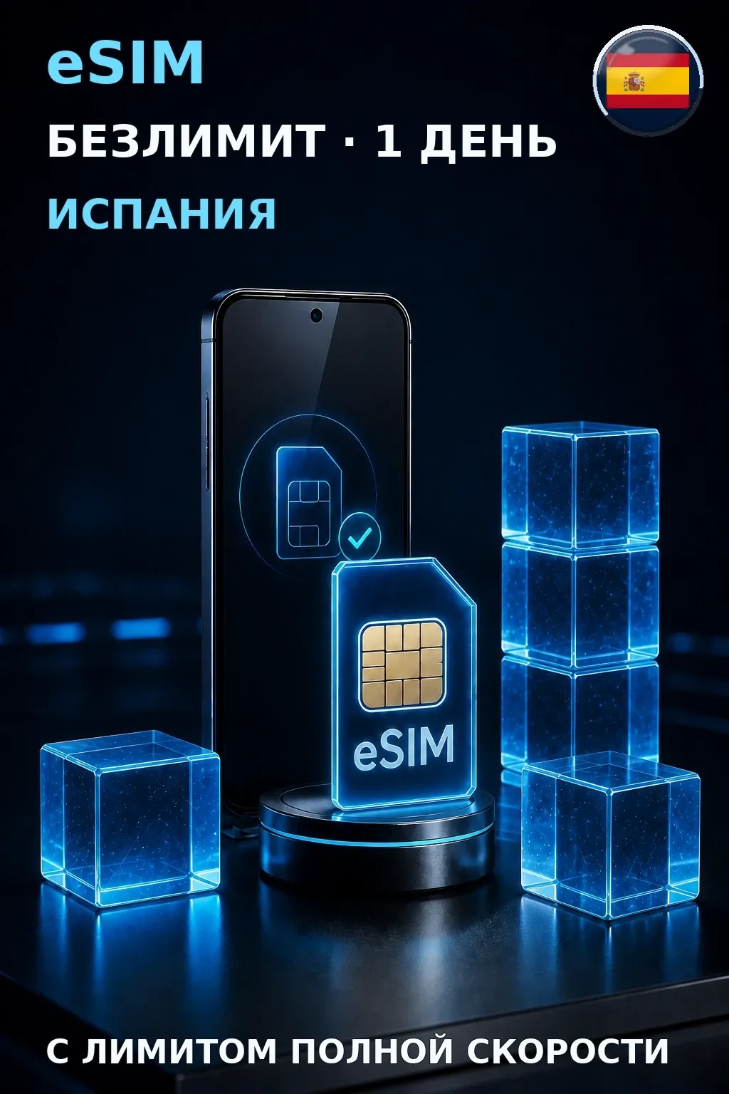 eSIM Испания — БЕЗЛИМИТ, 1 день — интернет