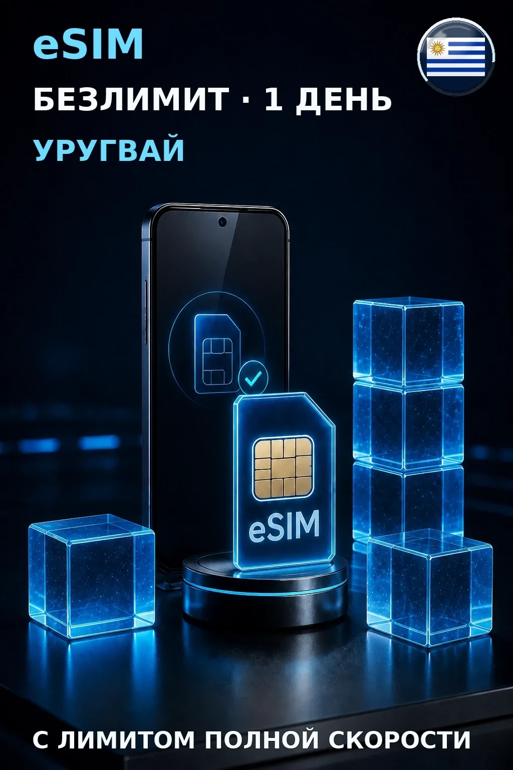 eSIM Уругвай — БЕЗЛИМИТ, 1 день — интернет