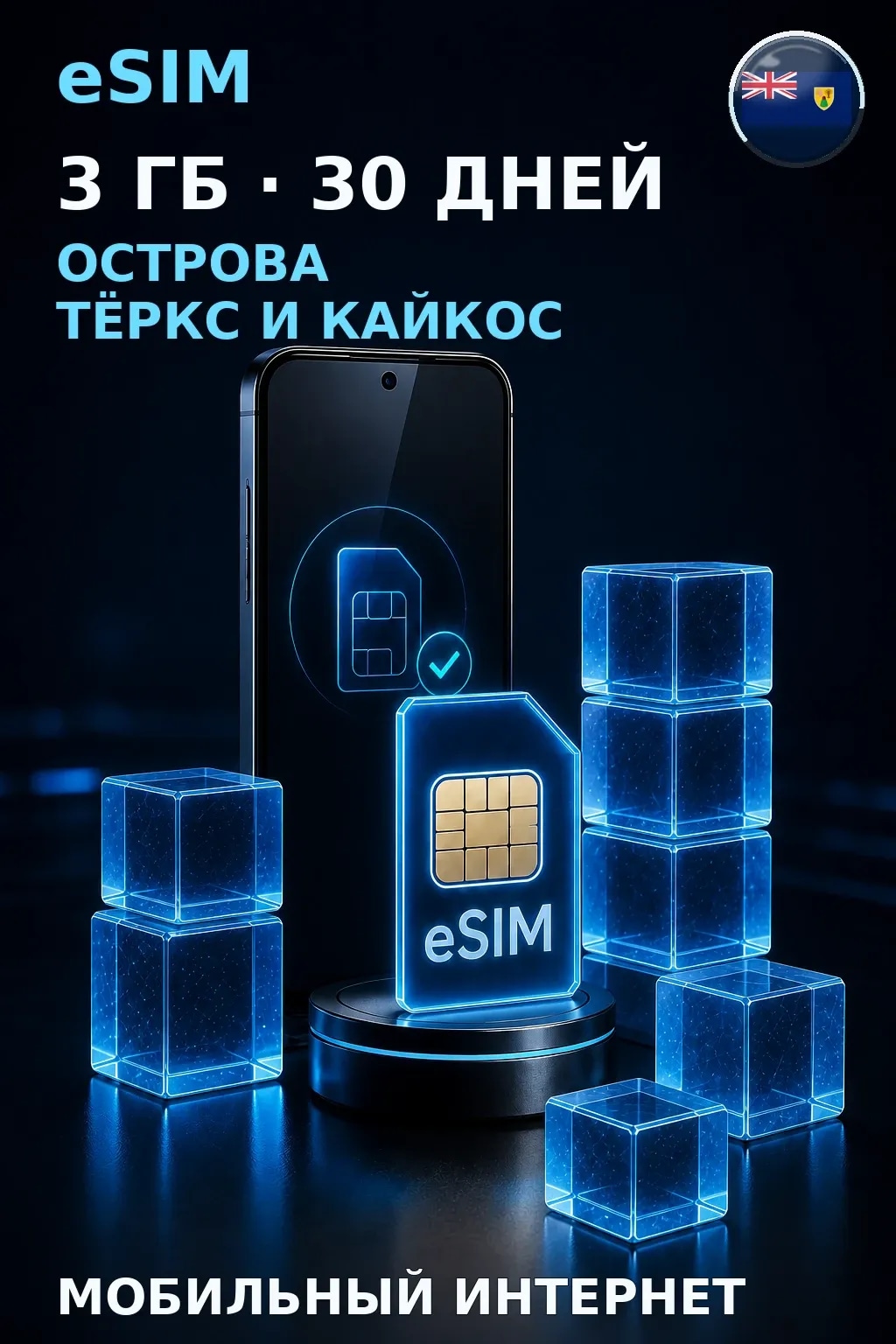 eSIM Острова Тёркс и Кайкос — 3 ГБ, 30 дней — интернет